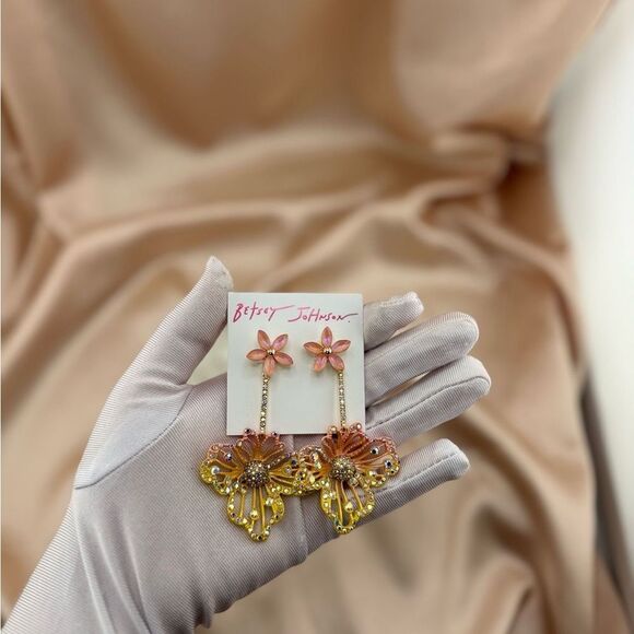 Betsey Johnson Pink and Gold Flower Earrings - Picture 3 of 3